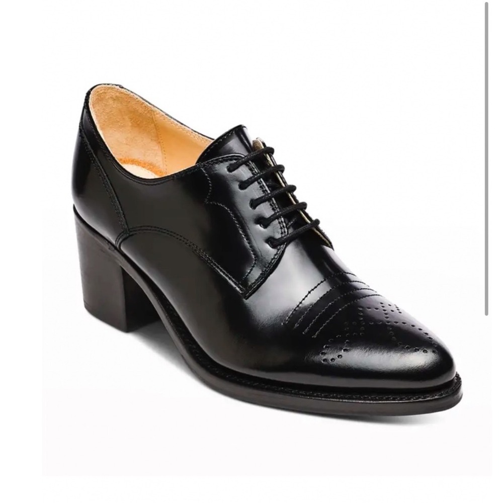 The Office of Angela Scott Miss Button Black Leather Brogue Oxford Heels 39